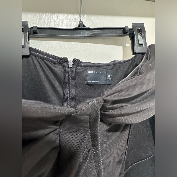 ASOS DESIGN bandeau corset mesh satin midi dress in black - Picture 11 of 11